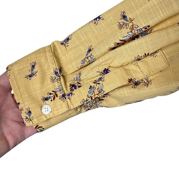 Lands' End Yellow Floral 100% Cotton Long Roll Tab Sleeve Collared Button Up M - Picture 4 of 8